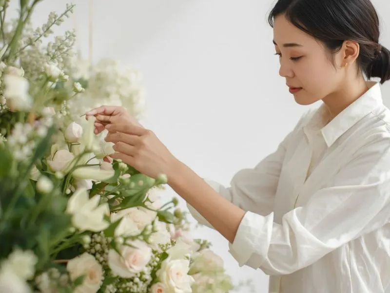 フラワーデザイナーが作業する様子
