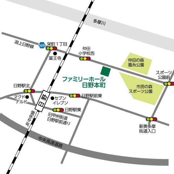 ファミリーホール日野本町へのアクセスマップ